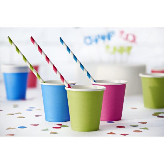 10 pajitas con rayas verdes claro de papel