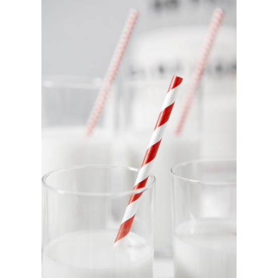 10 pajitas rojas con rayas blancas de papel - Pirates Party