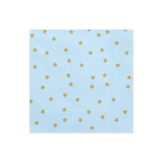 20 servilletas azules pastel con estrellas doradas de papel (33x33 cm)