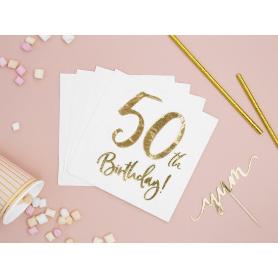 20 servilletas blancas "50th Birthday" de papel (33x33 cm) - Milestone birthday