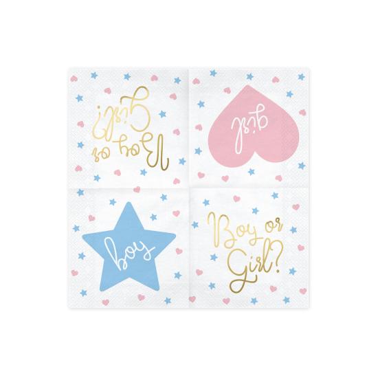 20 servilletas blancas "Boy Or Girl?" de papel (33x33 cm) - Gender Reveal Party