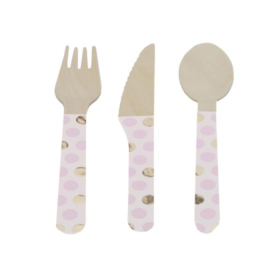 24 cubiertos de lunares rosas de madera - Pattern Works Pink