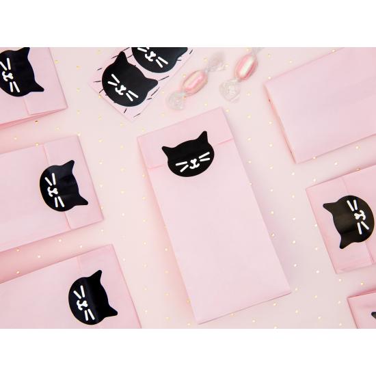6 bolsas rosas de papel con pegatinas de gatos - Meow Party