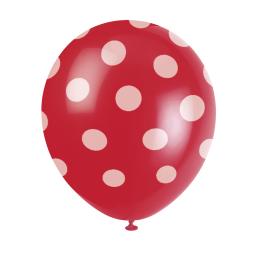 6 globos rojos con topos blancos (30 cm)