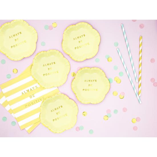 6 platos amarillo pastel con borde dorado "Always be positive" de papel (13 cm) - Yummy