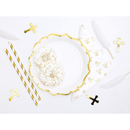 6 platos blancos con bordes dorados de papel (18,5 cm) - Wedding in rose colour