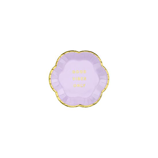 6 platos morados pastel con borde dorado "Good vibes only" de papel (13 cm) - Yummy