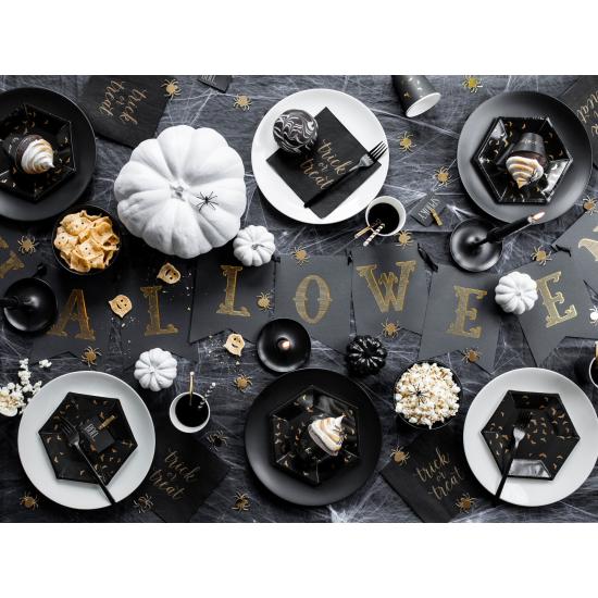 6 platos negros con murciélagos dorados de papel (20 cm) - Trick or Treat Collection