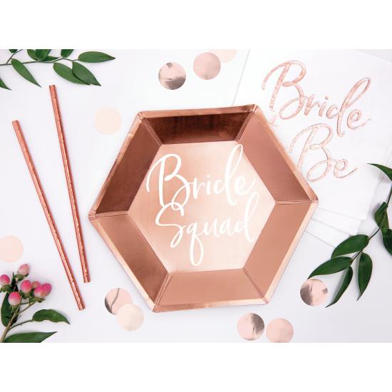 6 platos oro rosa "Bride Squad" de papel (23 cm) - Rose Gold Bride To Be