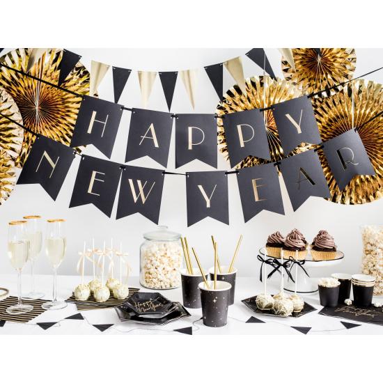 6 platos pentagonales negros y dorados "Happy New Year" de papel para nochevieja (12,5 cm) - New Year’s Eve Collection