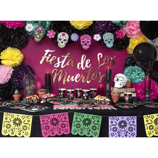 6 vasos negros con estampado de flores multicolor de papel - Dia de Los Muertos Collection