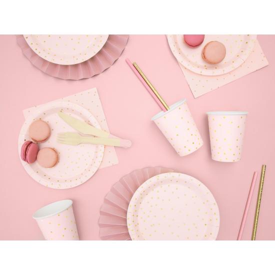 6 vasos rosas con lunares dorados de papel