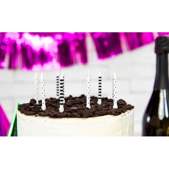 6 velas blancas y negras con estampado variado (6,5 cm)