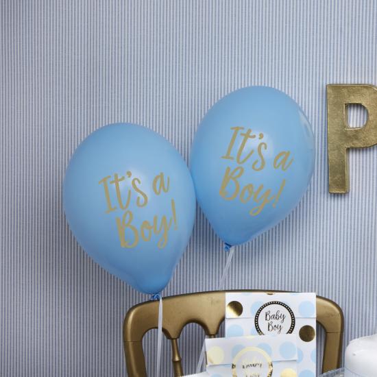 8 globos azules "It's a boy" (30 cm) - Pattern Works Blue