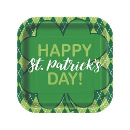 8 platos cuadrados de cuadros verdes Happy St Patrick's Day (23 cm)