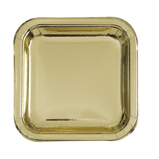 8 platos cuadrados dorados (23 cm) - Línea Colores Básicos