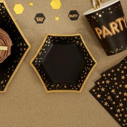 8 platos hexagonales de papel (12,5 cm) - Glitz & Glamour Black & Gold