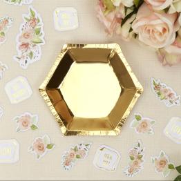 8 platos hexagonales dorados de papel (12,5 cm) - Glitz & Glamour Black & Gold