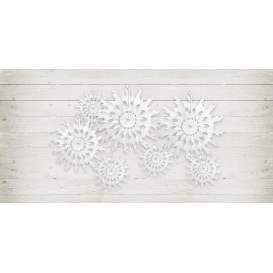 Abanico de papel decorativo con forma de copo de nieve blanco de 25 cm