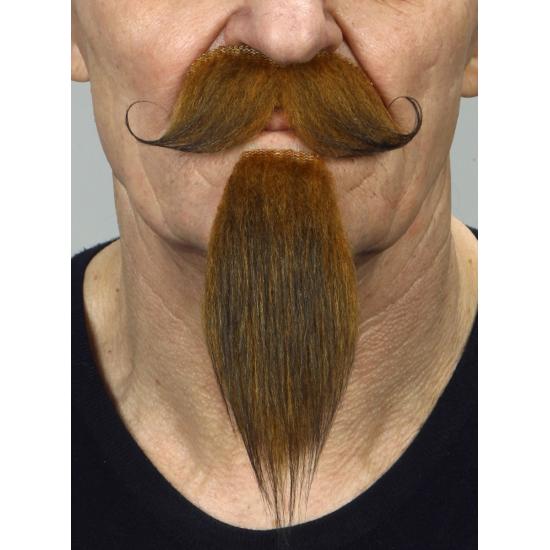Bigote de mosquetero castaño con gran perilla para adulto