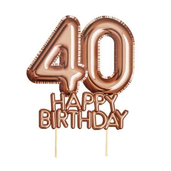 Decoración para tarta "40 Happy Birthday" en oro rosa - Glitz & Glamour Pink & Rose Gold