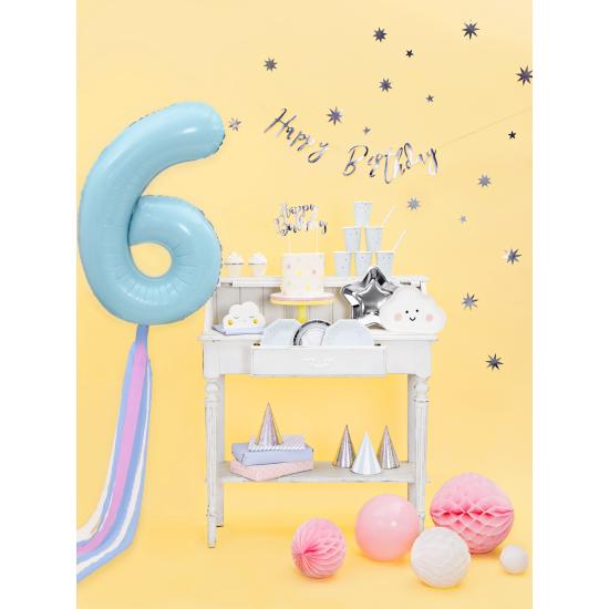 Decoración para tarta "Happy Birthday" plateado - Black & White