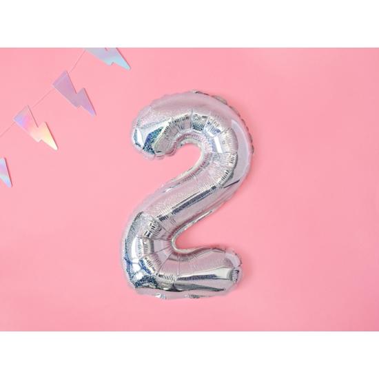 Globo foil "2" plateado con purpurina (35 cm)