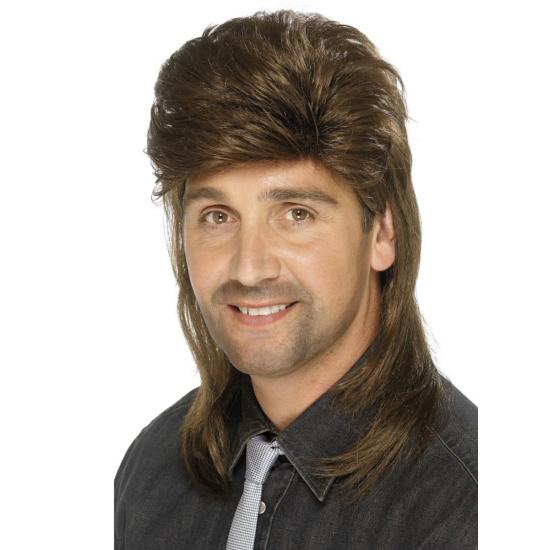 Peluca años 80 castaña para hombre