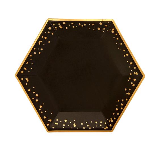 8 platos hexagonales de papel (12,5 cm) - Glitz & Glamour Black & Gold
