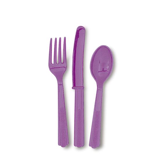 Set de cubiertos de plástico color morado - Línea Colores Básicos