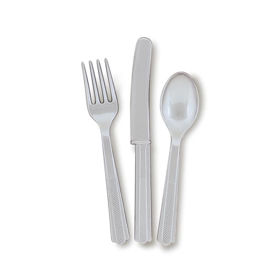 Set de cubiertos de plástico color plateado - Línea Colores Básicos
