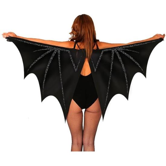 Alas de Murciélago y Telaraña (170x80 cm) - Accesorio para Disfraz de Ángel, Diablo y Demonio para Halloween y Fiestas de Disfraces - Ideal para Mujer Adulta