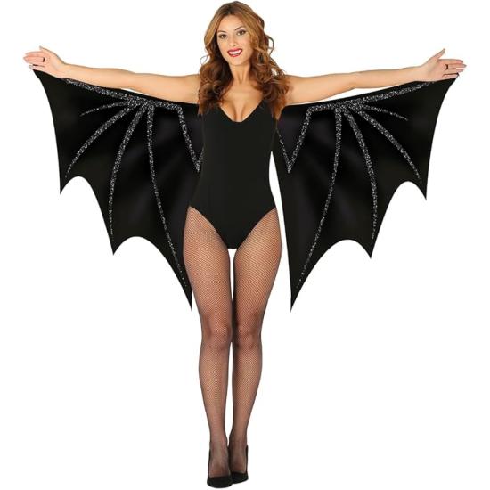 Alas de Murciélago y Telaraña (170x80 cm) - Accesorio para Disfraz de Ángel, Diablo y Demonio para Halloween y Fiestas de Disfraces - Ideal para Mujer Adulta