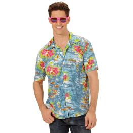 Camisa Hawaiana Flores Azul Claro