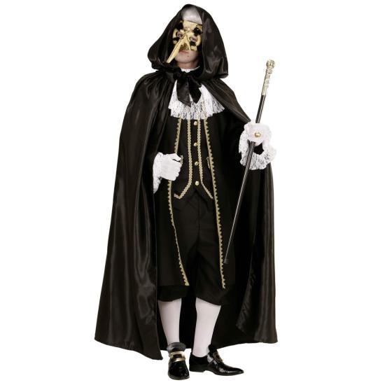 Capa con Capucha Negra Raso 145 cm.