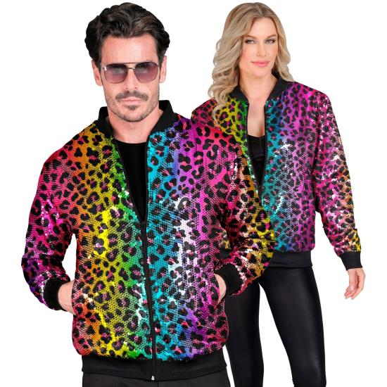 Cazadora Bomber de Lentejuelas en color Leopardo Arcoiris