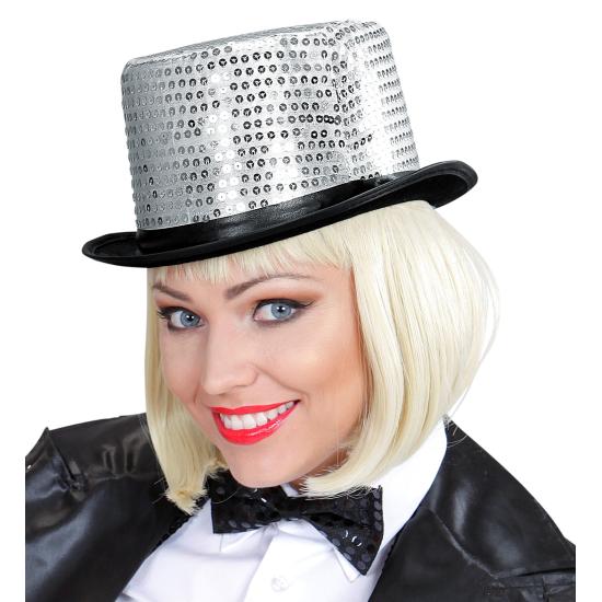 Chistera de color Plata con Lentejuelas para Adulto