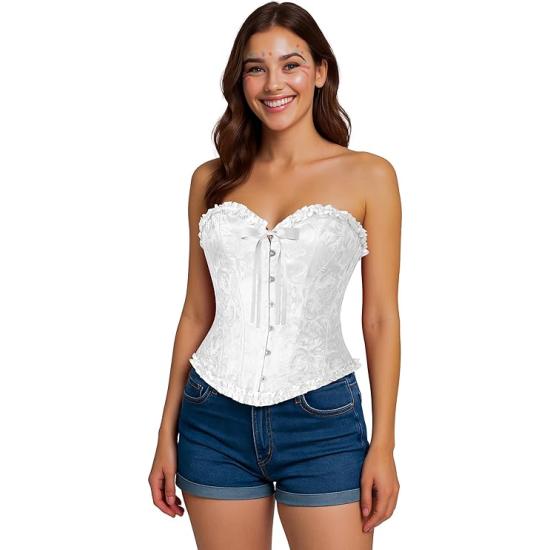 Corset Blanco de Mujer – Top de Disfraz para Princesas, Marquesas y Fiestas de Carnaval