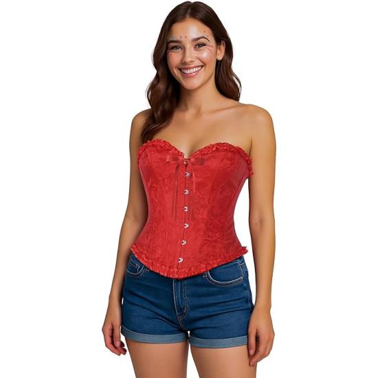 Corset Rojo con Encaje para Mujer – Accesorio de Disfraz para Carnaval, Princesas y Fiestas Elegantes