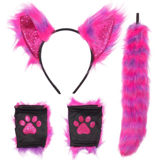Disfraz Accesorios Gato Cheshire Neon – Orejas, Cola y Guantes
