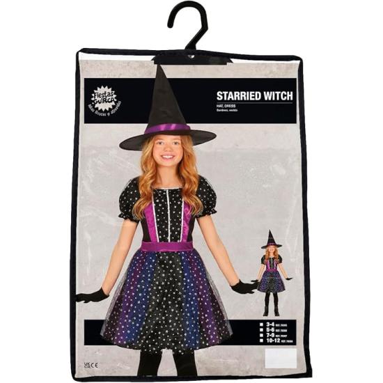 Disfraz de Bruja Estrellas con Purpurina para Niña (Sombrero + Vestido)