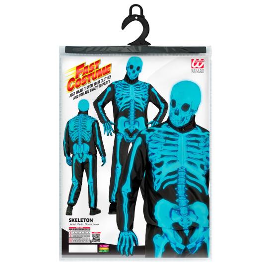 Disfraz de Esqueleto "Fast Costume" – Adulto Fluorescente Azul