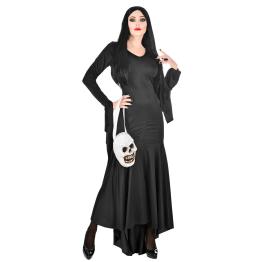 Disfraz de Morticia Familia Addams con bolso