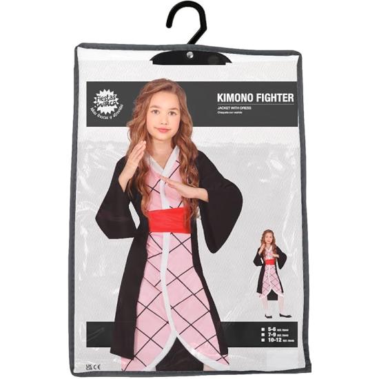 Disfraz de Luchadora Manga Rosa para Niña – Guerrera Anime con Vestido Kimono