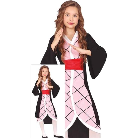 Disfraz de Luchadora Manga Rosa para Niña – Guerrera Anime con Vestido Kimono
