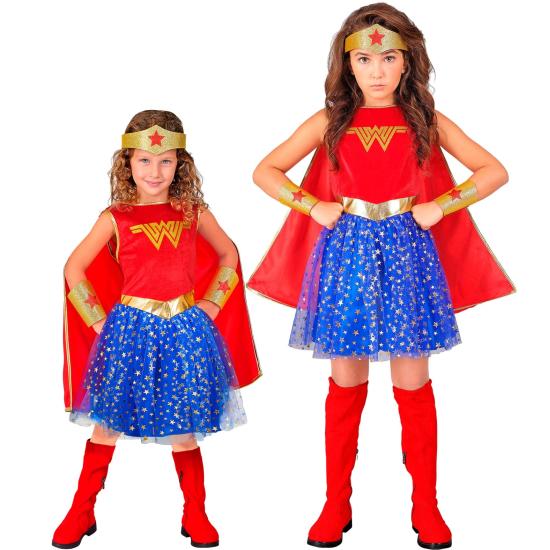 Disfraz Wonder Girl para Niña – Incluye Capa, Diadema, Vestido y Muñequeras | Traje de Superhéroe Infantil