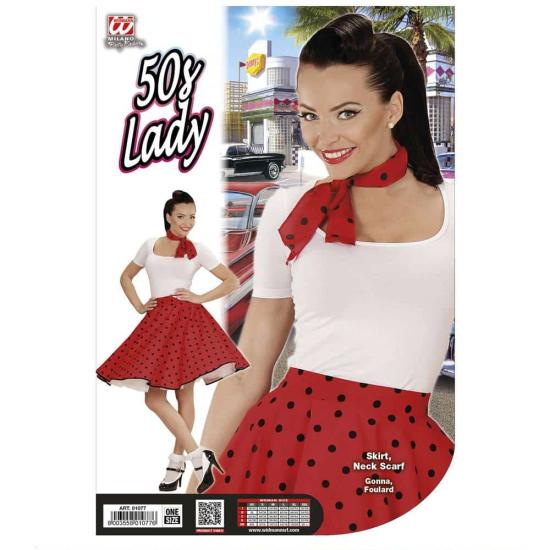Falda de Lunares Roja de los años 50 con Pañuelo grease talla única