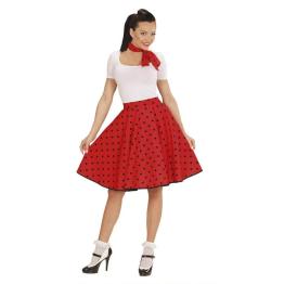 Falda de Lunares Roja de los años 50 con Pañuelo grease talla única