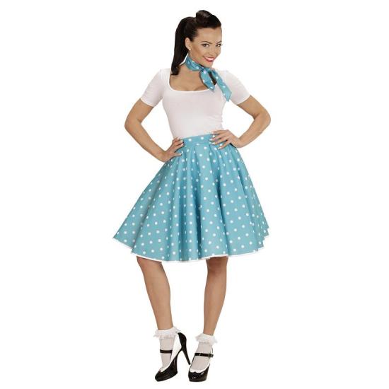 Falda de Lunares Turquesa de los años 50 con Pañuelo Grease