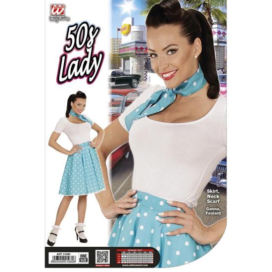 Falda de Lunares Turquesa de los años 50 con Pañuelo Grease